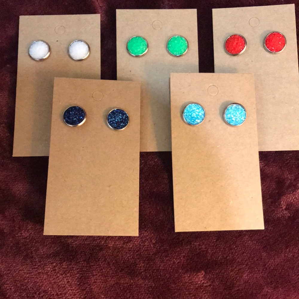 🆕1.2 cm Round Druzy Stud Earrings